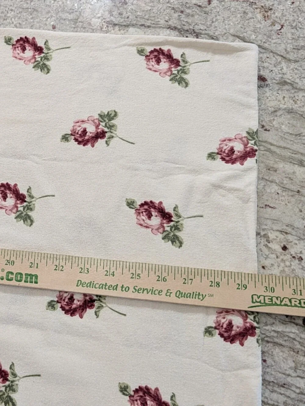 Vintage Flannel Flat Sheet & 2 Pillowcases Red Roses Ivory Shabby Chic JCP 3 Pcs